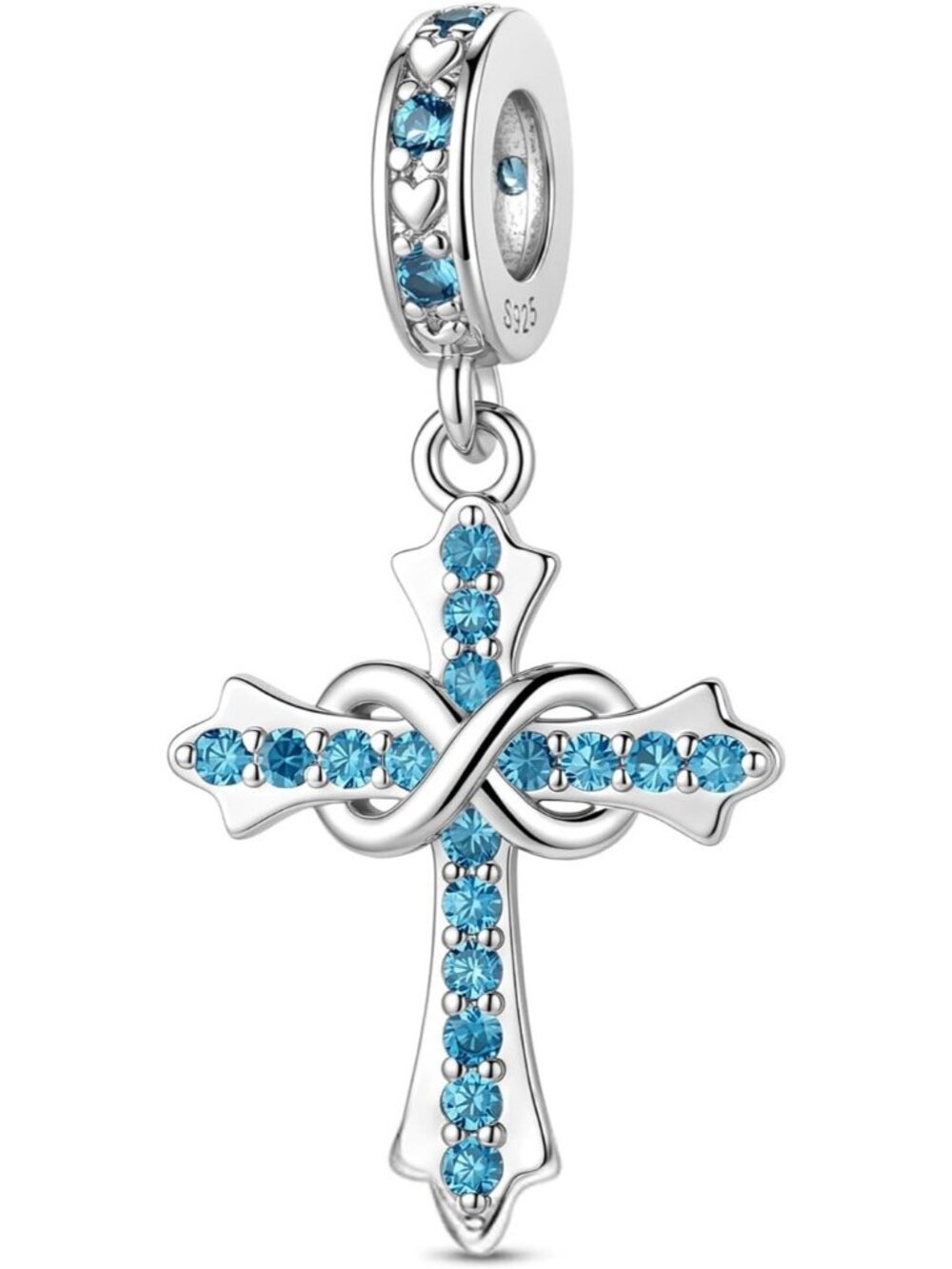 Women's Blue 925 Sterling Silver Birthstone Charm Cross Compatible Charms Beads